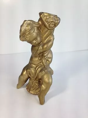 Vintage Cast Metal Gold Cherub Angel Boy Table Lamp Part Of Base Column 6 Inch • $8.63