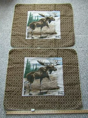 2 NEW Moose Woven Tapestry Cabin Pillowcases Cover USA Scene Weaver Lot • $9.25