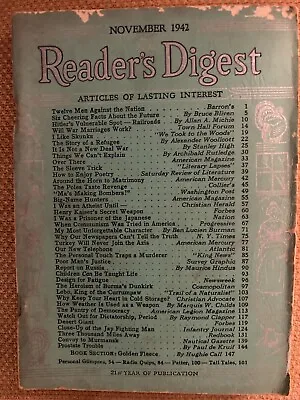 Readers Digest November 1942-Marquis W Childs Maurice Hindus Alexander Woollcott • £4.01