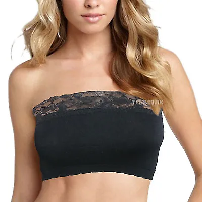 Seamless Fashion Womens Strapless Non Padded Lace Top Bandeau Stretch Plain 8528 • £5.99