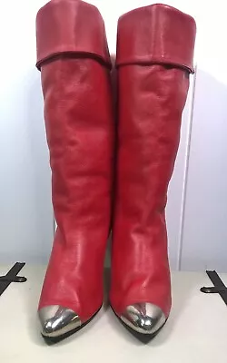 Vintage Red Leather 80s Stiletto Boots Size 6m • $49
