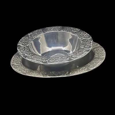 FABULOUS PEWTERWARE Serving Bowl & Platter Mexican Pewter W/ Floral Design #2261 • $39.99