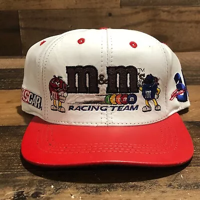 Vintage Ernie Irvan Hat Strapback Cap Mens White Leather NASCAR M&Ms Racing READ • $34.88