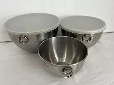 REVERE WARE Stainless Steel Mixing Bowls Hanging D Rings E93 Set Of 3 • $35