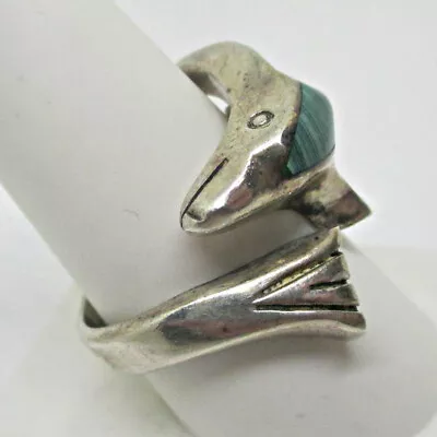 Sterling Silver Dolphin Malachite Design Ring Size 12.5 • $36.75