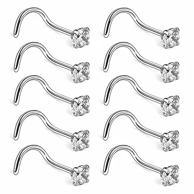 10PCS 18G Stainless Steel CZ Nose Ring Studs Body Piercing Jewelry 1.5MM-3MM • $9.99