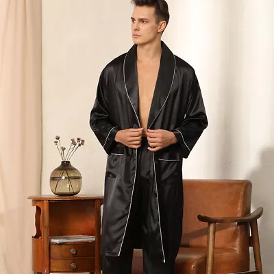 2x Men Kimono Bathrobe Faux Silk Satin Pajamas With Pants Sleepwear Gown Classic • $33.61