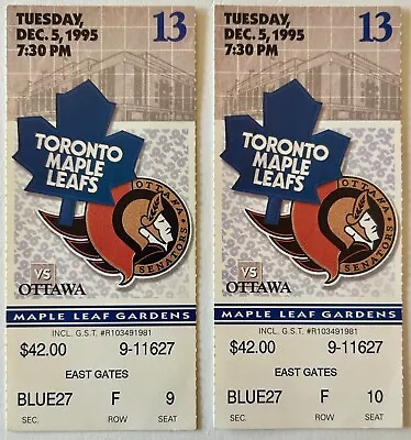 2x 1995 Maple Leaf Gardens Toronto Maple Leafs Vs Ottawa Senators Ticket Stubs • $7.31