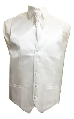Men's Satin Waistcoat Vest + Matching Cravat 2 Pcs Set For Suit Wedding • $21.12