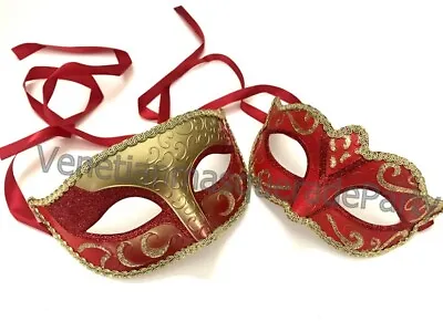 Gold Red Masquerade Ball Mask Pair Set Christmas New Year Birthday Costume Party • $15.07
