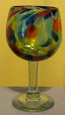 EUC! Single Glass Blown Mexican Confetti Multicolored Wine Glass/Goblet • $14