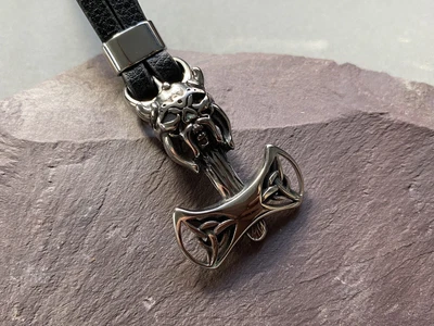 £25 • Buy Mens Leather Multilayer Strapped Viking Head And Axe Bracelet