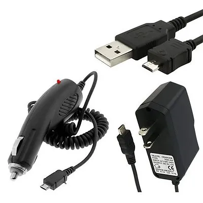 Micro USB Car Charger + Wall Home AC Travel Charger + USB Cable For Cell Phones • $7.19