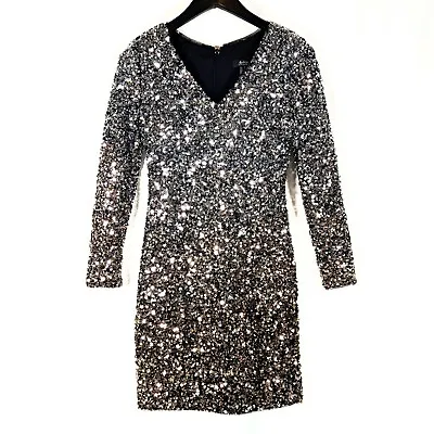 Aidan Mattox Size 0 Sequin Mini Dress Gold Silver Cocktail New Years Holiday NYE • $39.96
