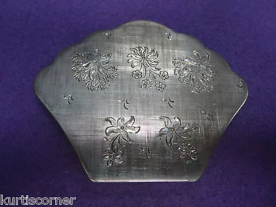 Fan Shaped Mirror Powder Compact With Flower Engraved Pattern 800 Silver  • $158