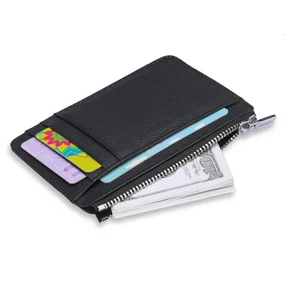 $20.89 • Buy Genuine Leather Credit Card Wallet Zipper Holder RFID Blocking Security Purse