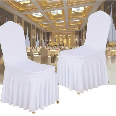 £87.92 • Buy 100x White Pleated Skirt Chair Covers Seat Protector Slip Stretch Dining Wedding