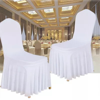 100x White Pleated Skirt Chair Covers Seat Protector Slip Stretch Dining Wedding • £299.92