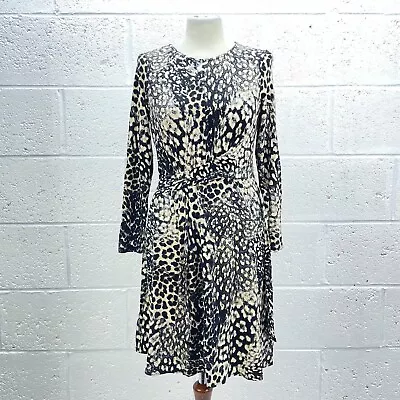 Dorothy Perkins Tan Leopard Midi Dress Front Knot Long Sleeve Bnwt Y2k Uk 10 • £13.99