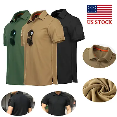Tactical Mens Shirts Work Golf Combat Casual T Short Sleeve Quick Dry US  Black  • $15.10