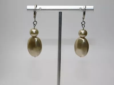 B243-vintage Pierced Earrings~faux Pearls~silver Tone~1.5  Drop • $6.75