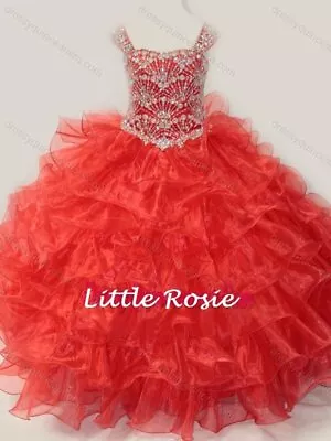 NEW Little Rosie Girls Long National Level Pageant Dress LR2111 Red 14 $600 • $337.50