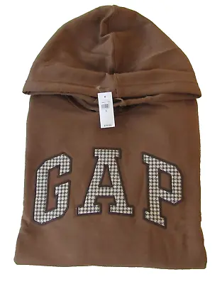 Gap Brown Plaid Logo Pull Over Hoodie Long Sleeve Sweatshirt - Men's Size Large • $32