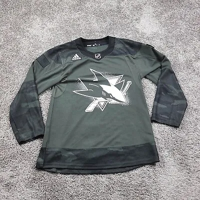 San Jose Sharks Jersey Mens 46 Adidas NHL Salute To Service Green Camo Military • $119.87