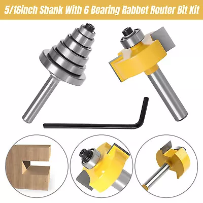 7PCS Rabbet Router Bit Set 5/16  W/ 6 Bearings Tenon Cutter Wood Milling Cutter • $13.98