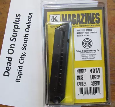 Triple K 49M LUGER MAGAZINE P08 1908 LUGER 9mm 30 LUGER BLUED STEEL 7 RDS New • $30