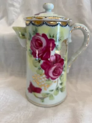 Vintage Water Pitcher With Lid Rose Pattern 7 1/2  Tall • $11.99