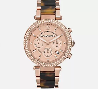 Michael Kors MK5538 Women's Parker Rose Gold-Tone And Tortoise Resin Glitz Watch • $115