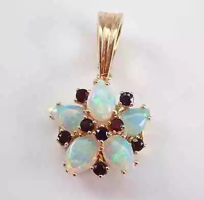 Vintage Opal And Garnet Star Pendant 14k Yellow Gold Plated Enhancer Slide Charm • $145.79