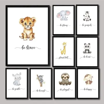 FRAMED Safari Jungle Animals Nursery Prints Colourful Baby CUTE Wall Art SP42 • £7.99