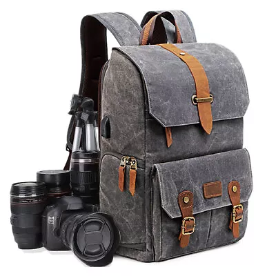 Multifunction Camera Backpack Canvas Large Waterproof Men Travel Laptop Rucksack • £38.99