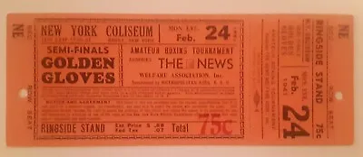 Golden Gloves New York  Coliseum Boxing Ticket Semi-Finals 1941 • $34.99