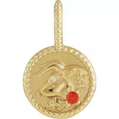 14k Yellow Gold Mexican Fire Opal & .0025Ct Diamond Taurus Charm Pendant For Her • $604