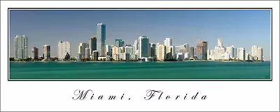 Poster City Skyline Panorama Miami Florida Panoramic Fine Art Print 12x30 Photo • $24.99