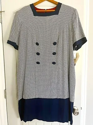 Positive Attitude Dress 24 Navy Blue 80s Houndstooth Nautical Lined Vintage  • $15