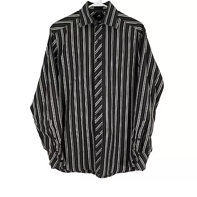 J. Ferrar Mens Black Striped Long Sleeves Modern Fit Dress Shirt Size S 14-14.5 • $8.99