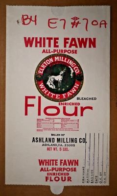 $15 • Buy Vintage Sack Paper & Cloth Bags - WHITE FAWN FLOUR, ELKTON MILLING, ELKTON VA 97