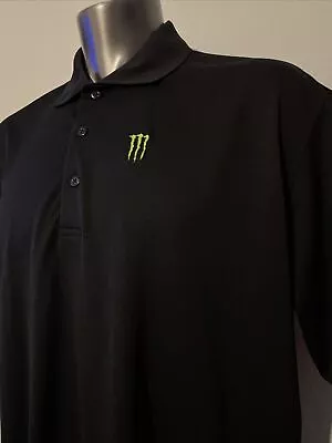 Monster Energy Drink Embroidered Logo Black Short Sleeve Polo Shirt Men's 3XL • $24.99