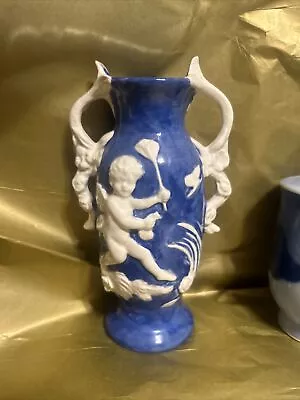 Extremely Rare! Antique Parion Blue And White Figurine Size Vase • $148.88