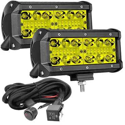 2X 7  400W LED Pods Work Light Bar 4-Row Combo OffRoad Driving Yellow 6 + Wiring • $38.99