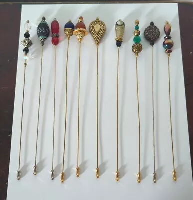 Vintage Long Hat Pins Lot Of 10 Various Materials Styles  • $49.99