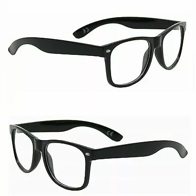  Clear Lens Glasses Nerd Geek Fake Eye Wear Men Women Fashion Square Frame Black • £4.79