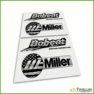 Patriotic USA Flag Black Silver Miller Welder Generator Bobcat Decals Stickers • $26.70