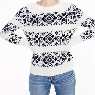 J.Crew Womens Fair Isle Sweater White Blue Size M Long Sleeve Pullover Crew Neck • $28.84