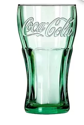 2 X Coca Cola Traditional Glasses 16oz Brand New Green Tint Home Bar Collectable • £10.50