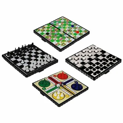 Magnetic Travel Board Games Set Of 4 - Snakes & Ladders Ludo Chess Draught • £7.49